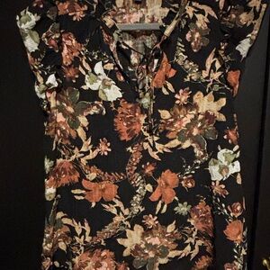 Floral Tie-Neck Blouse in Black and Rust